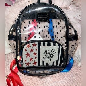 Loungefly Harley Quinn Clear Backpack with Red and Blue Details